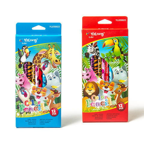 цветные карандаши 12 цветов "ZOO-4" Yalong Животные цветной корпус, шестигранный, картонная упаковка