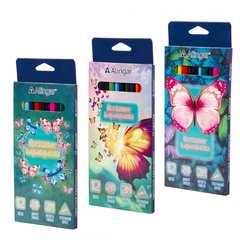 цветные карандаши 12 цветов "Бабочки" Alingar трехгранные картонная упаковка al9058