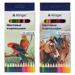 цветные карандаши 12 цветов "Животные" Alingar шестигранные, картонная упаковка
