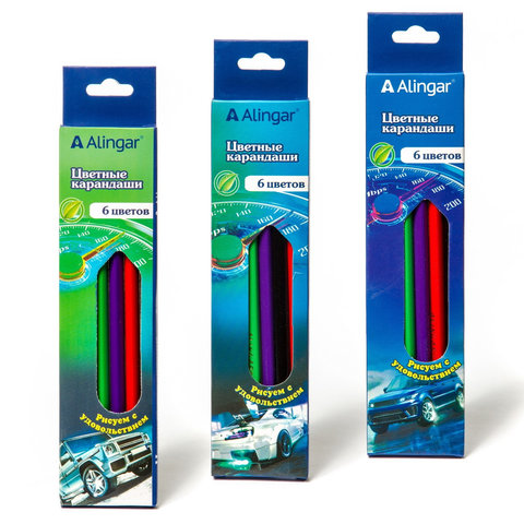 цветные карандаши 6 цветов "Гранд тур" Alingar трехгранные, картонная упаковка