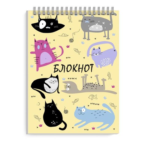 блокнот А6 80 листов Смешные коты на гребне 53005