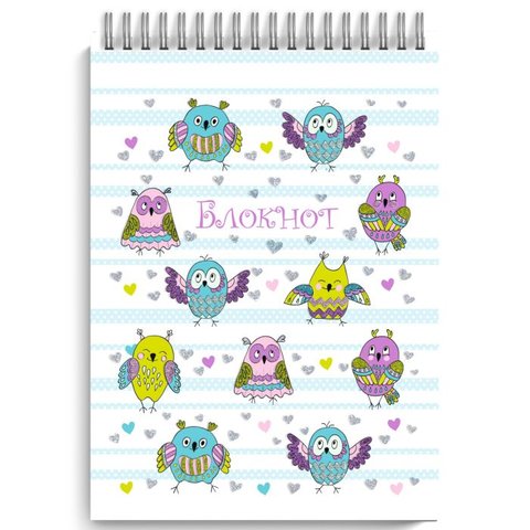 блокнот А7 40 листов Смешные совята на гребне 50642