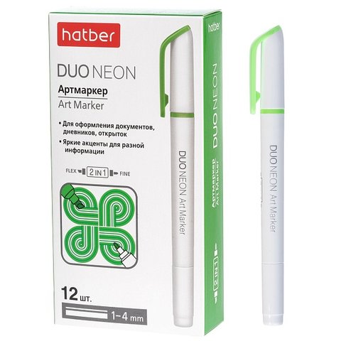 маркер выделитель скошенный 1-4мм 2-х сторонний зеленый дуо hl088698