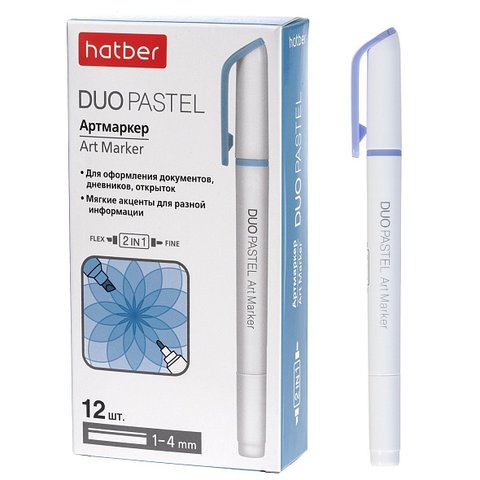 маркер выделитель скошенный 1-4мм 2-х сторонний pastel голубой дуо hl088701