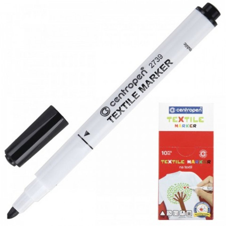 маркер перманентный специальный тонкий круглый 1.8мм TEXTILE Centropen 2739 3089 черный