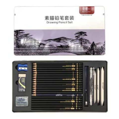 набор для скетчинга 30 предметов для набросков, графики металлическая упаковка