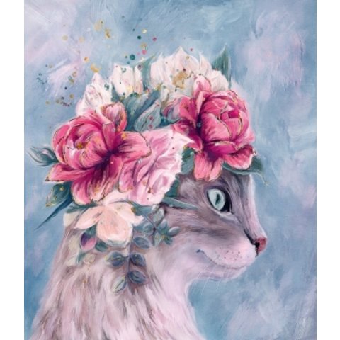картина по номерам Котик с цветами 40х50см Х-9008