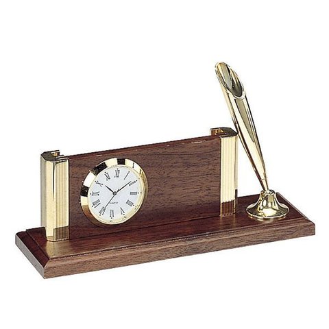 настольный набор орех часы, подставка с ручкой, визитница /65688