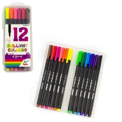 ручки линеры набор 12 цветов Yalong трехграннные, пластиковый пенал