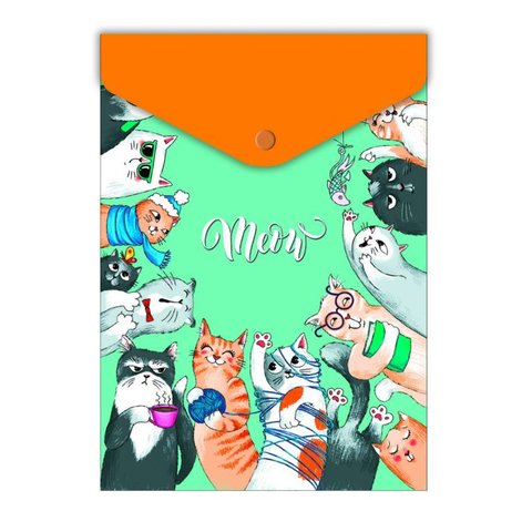 папка-конверт на кнопке 15,8х11,4см Коты А6 53219