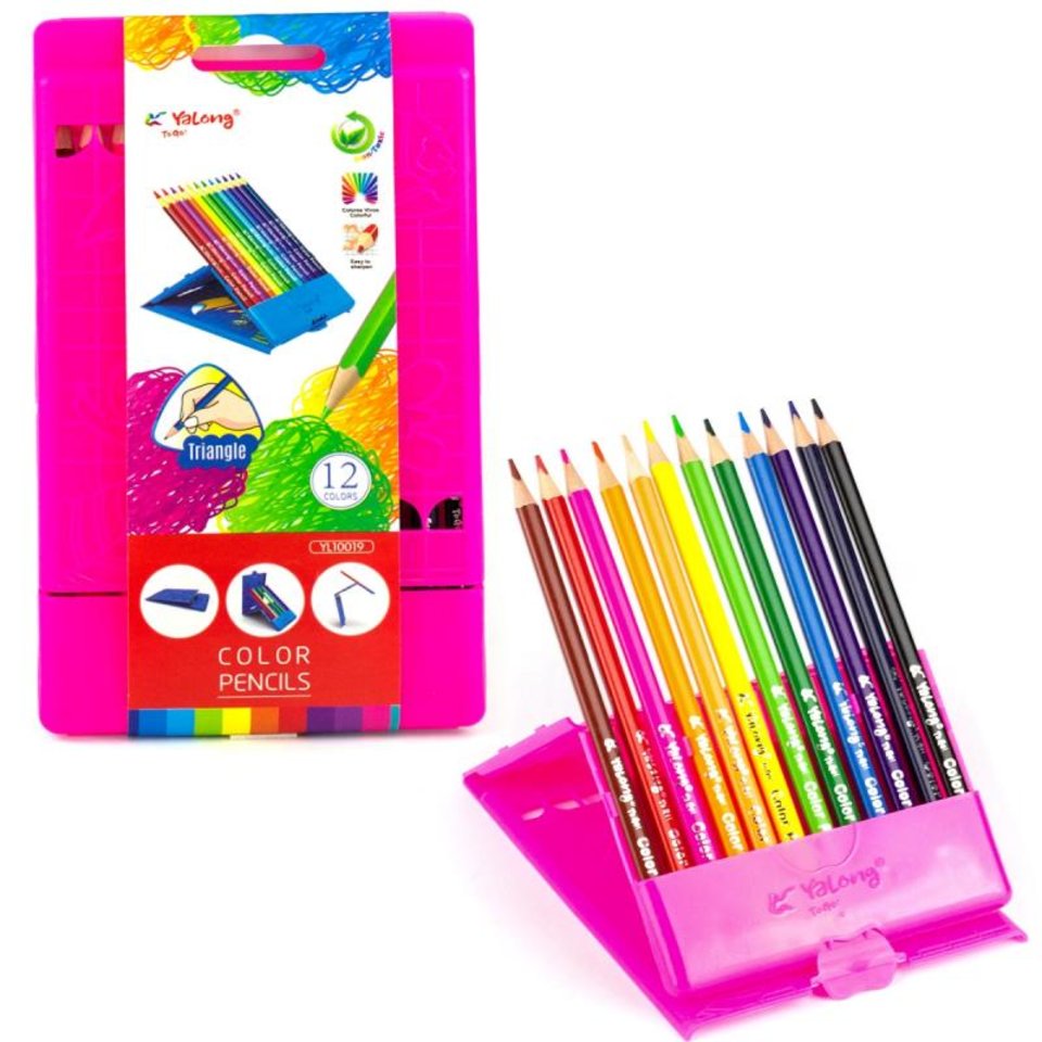 цветные карандаши 12 цветов Game Yalong трехгранные пластиковый пенал