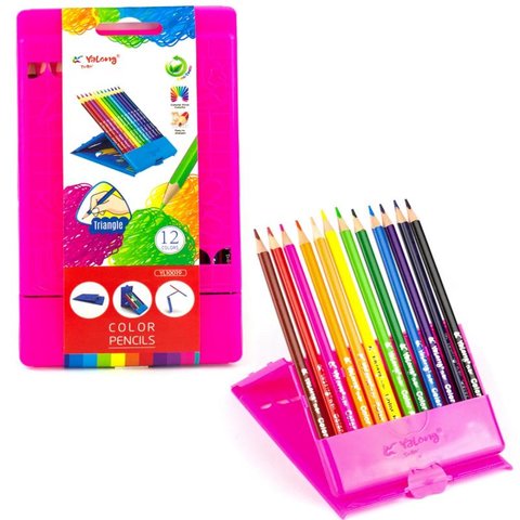 цветные карандаши 12 цветов Game Yalong трехгранные пластиковый пенал