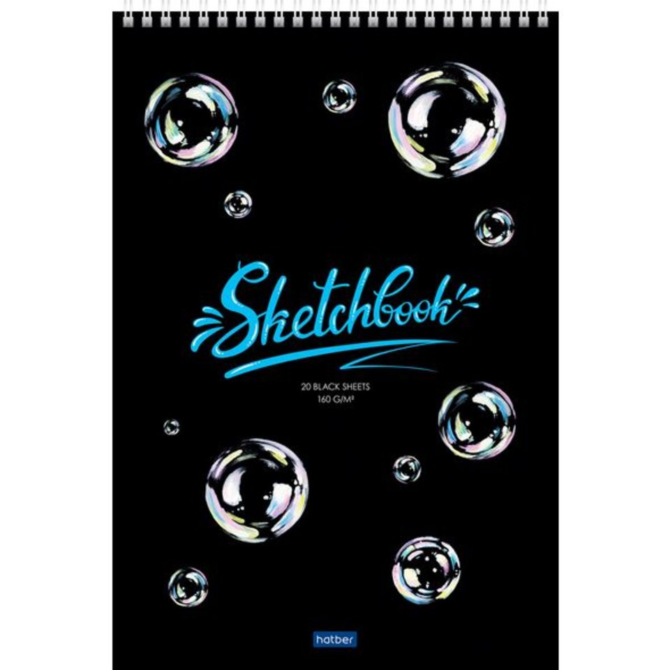 скетчбук А4 20 листов Мыльные пузыри на гребне черный блок 23479(064744)