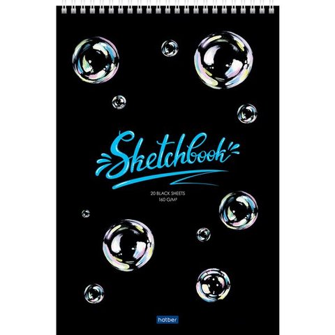 скетчбук А4 20 листов Мыльные пузыри на гребне черный блок 23479(064744)