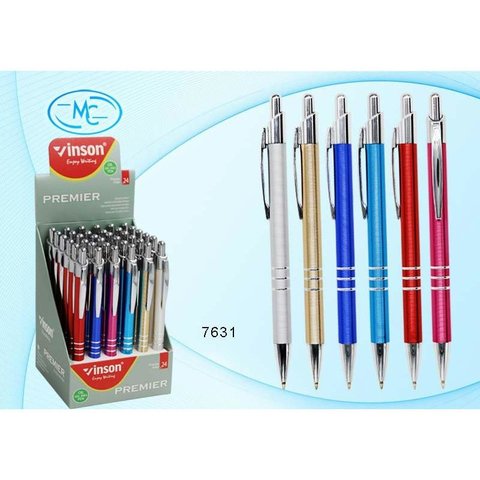 ручка шариковая Vinson автоматическая синяя металлический корпус АССОРТИ 7631