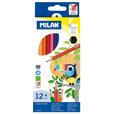 цветные карандаши 12 цветов MILAN "211" шестигранные 80012/208070