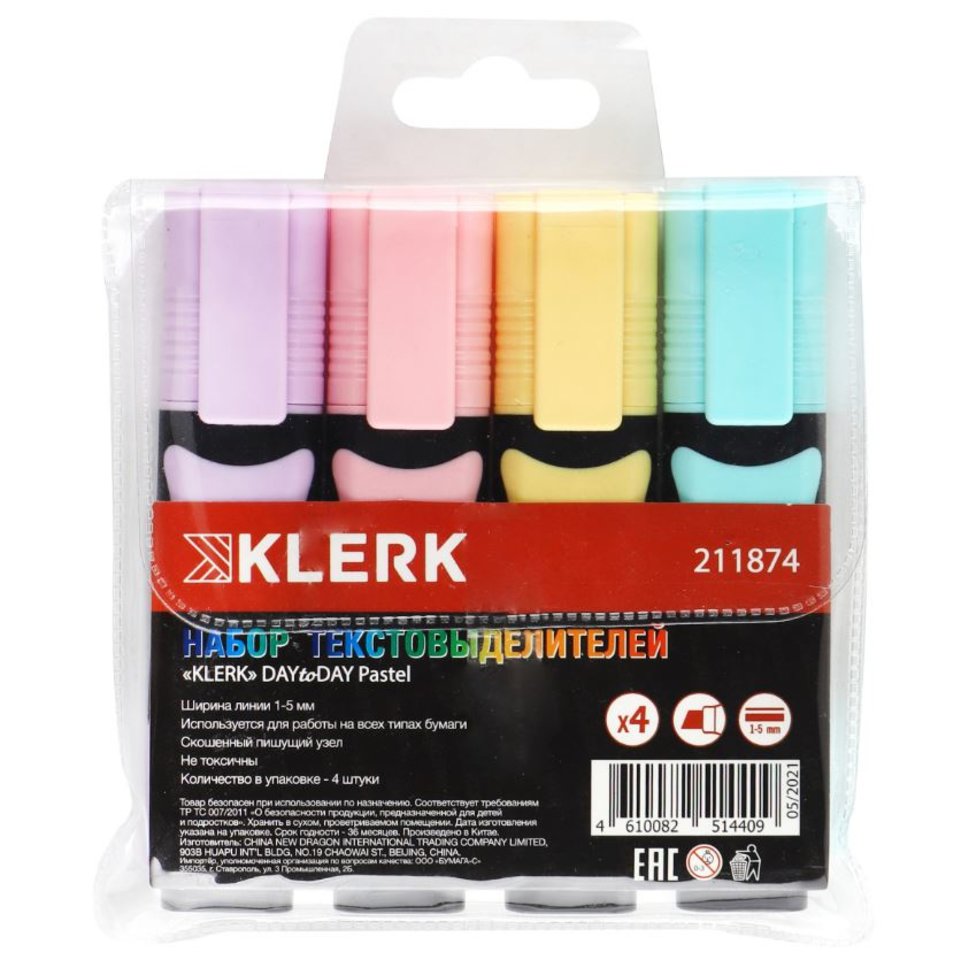 набор выделителей скошенный 4цв 1-5мм pastel 211874/12545-4