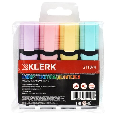набор выделителей скошенный 4цв 1-5мм pastel 211874/12545-4