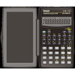 калькулятор инженерный 8+2 разрядов Uniel US-10 питание от батарейки 120*72*11мм (56 функций) черный