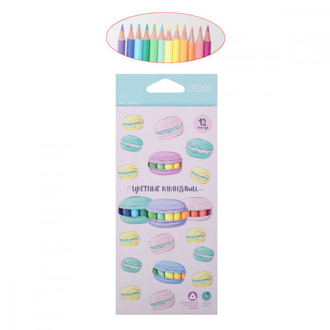 цветные карандаши 12 цветов КОКОС ERGO First Macaroon трехгранные