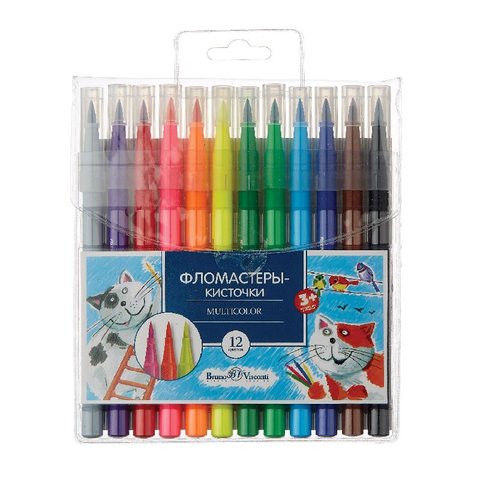 фломастеры-кисточки набор 12 цветов BV Multicolor в блистерной упаковке 32-0022