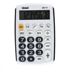 калькулятор карманный 8 разрядов Uniel UK-11K питание от батарейки 97*62*11мм черный/белый