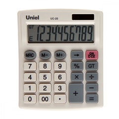 калькулятор настольный 10 разрядов Uniel UC-20II двойное питание 127*105*22мм серый
