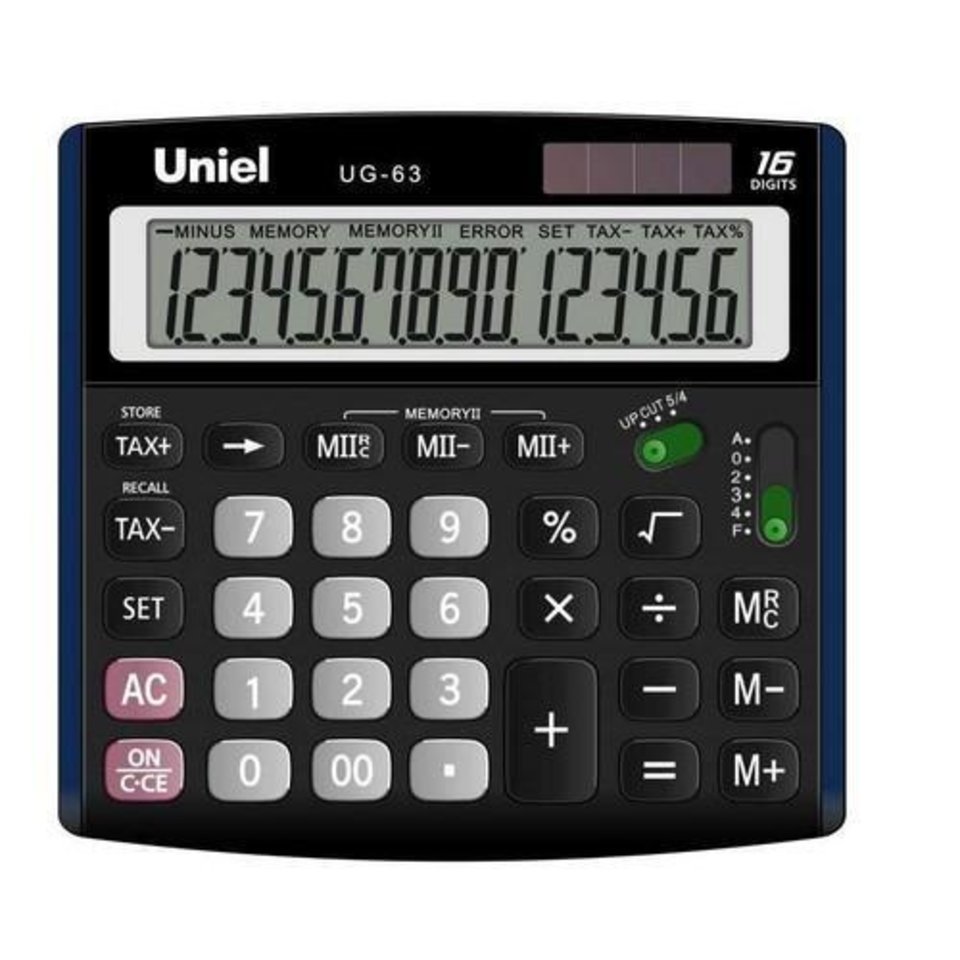 калькулятор настольный 16 разрядов большой Uniel UG-63 двойное питание память
