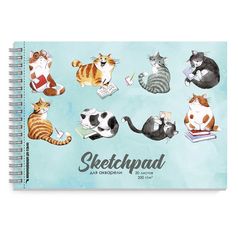 скетчбук А4 20 листов Коты 200г/м на гребне 56647
