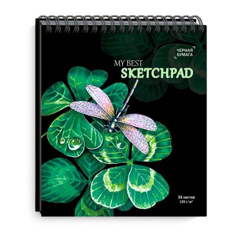 скетчбук А5 30 листов Стрекоза 120г/м2 на гребне черный 50818