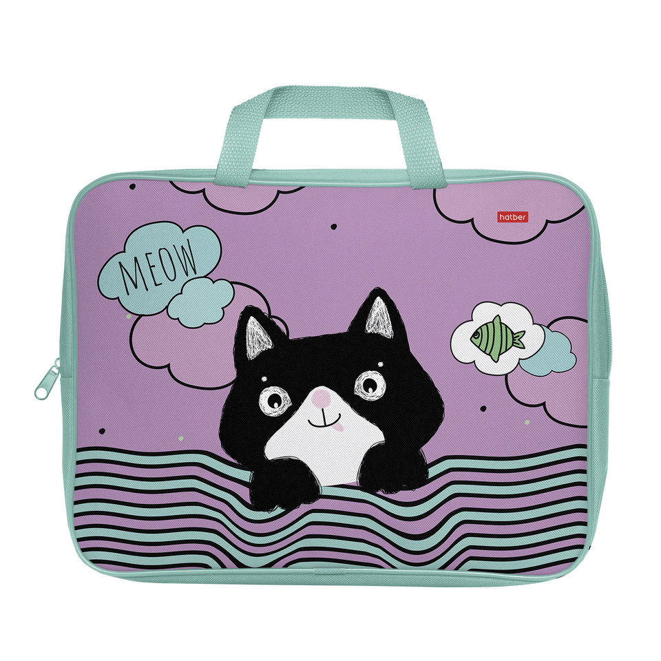 папка для тетрадей А4 с ручками Смешной котик текстиль NSn 72025 Hatber