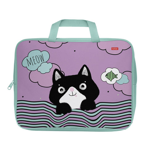 папка для тетрадей А4 с ручками Смешной котик текстиль NSn 72025 Hatber