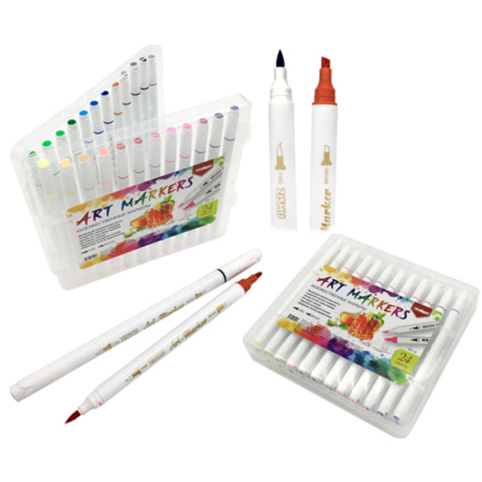 скетч-маркеры набор 24 цвета Акварель 2-х сторонние кисть-скошенный наконечник маркер