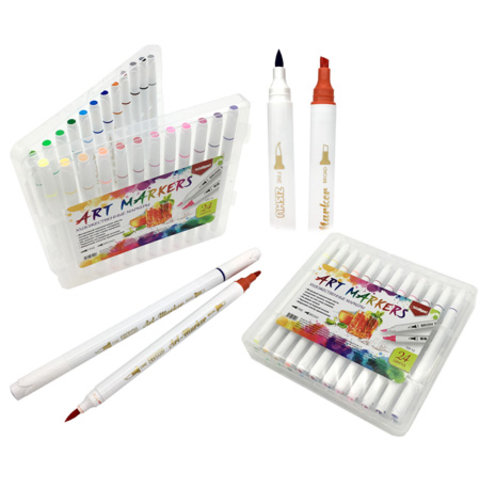 скетч-маркеры набор 24 цвета Акварель 2-х сторонние кисть-скошенный наконечник маркер