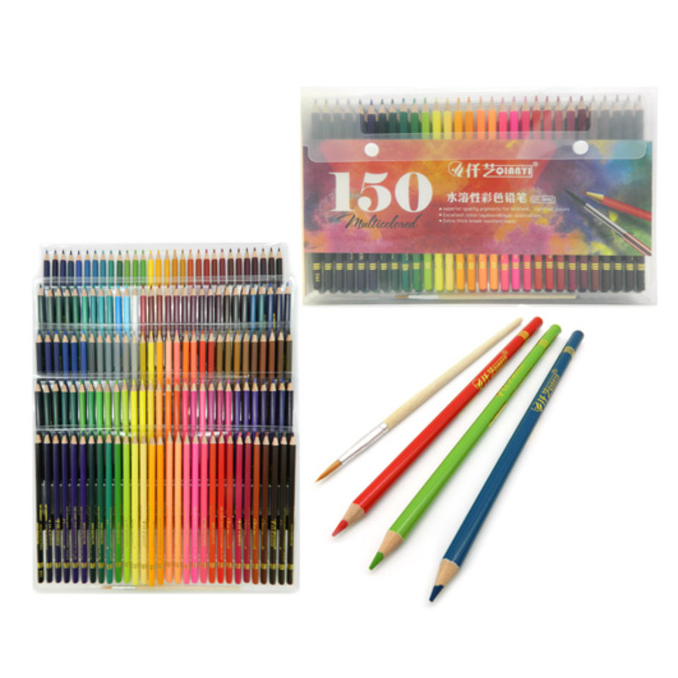 цветные карандаши 150 цветов ZIQIANYI акварельные деревянные, скетчинг заточенные, в пластиковом чемодане на кнопках.