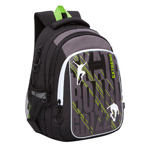 рюкзак для мальчика RB-152-2/1 черный-салатовый Grizzly