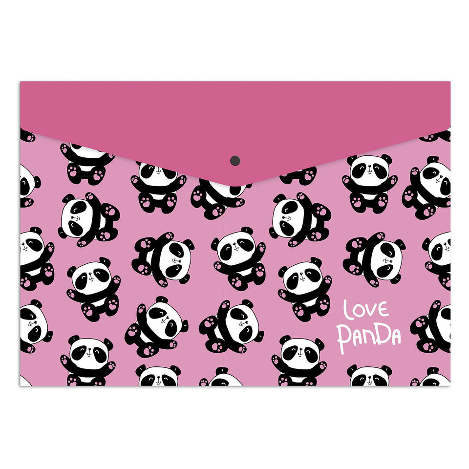 папка-конверт на кнопке А4 Милые панды 56600