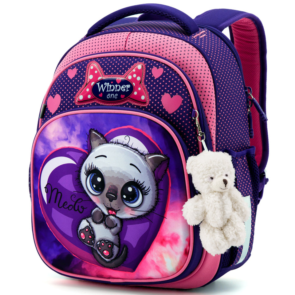 рюкзак для девочки Winner с брелком мишкой 7003