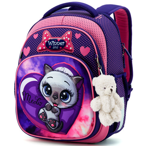 рюкзак для девочки Winner с брелком мишкой 7003