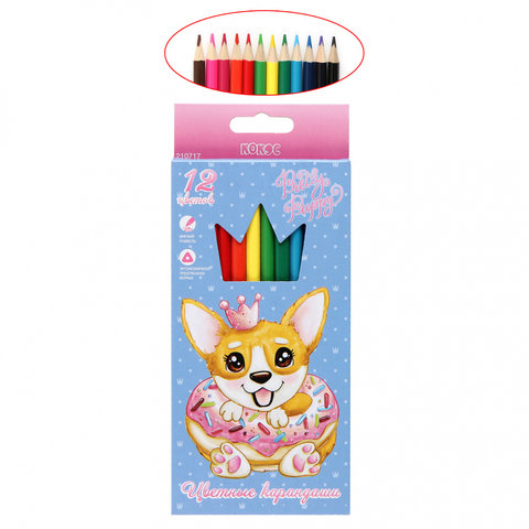 цветные карандаши 12 цветов КОКОС Pretty Puppy трехгранные
