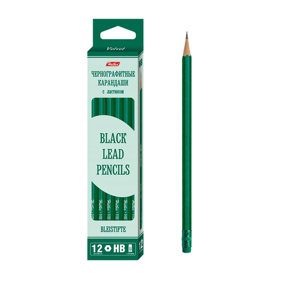 карандаш простой Hatber Velvet с ластиком 12041 твердость HB