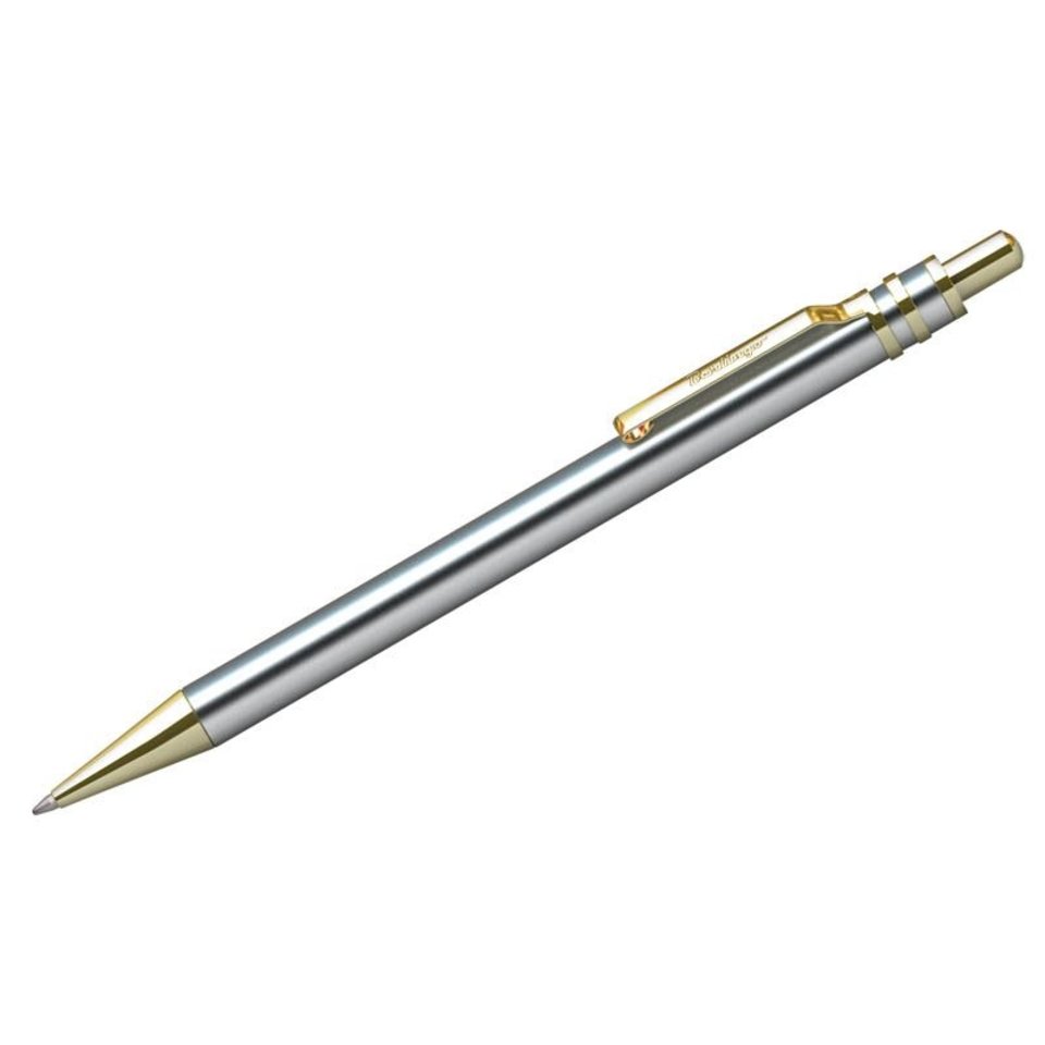 ручка шариковая Berlingo Silver Premium хром цвет корпуса, золотой наконечник, клип, кнопка, пластиковый футляр
