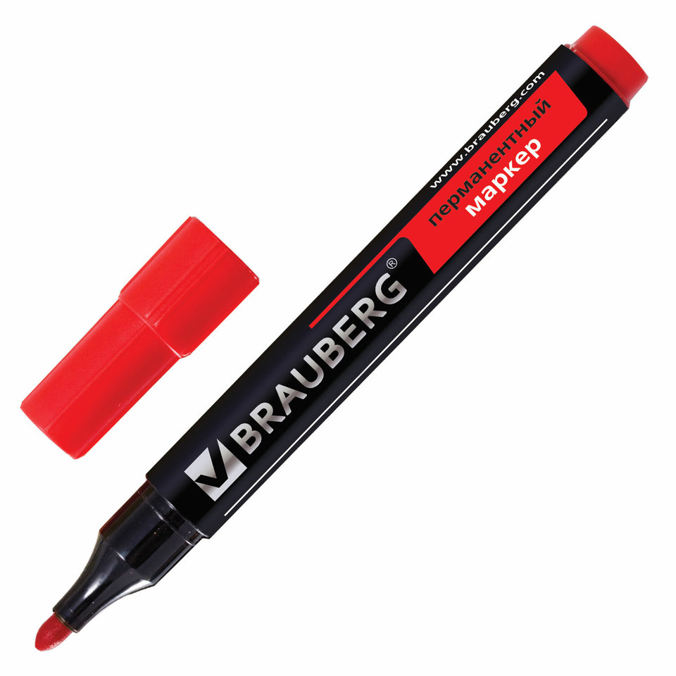 маркер перманентный круглый наконечник 3мм Brauberg Contract красный 150467