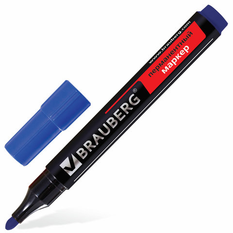 маркер перманентный круглый наконечник 3мм Brauberg Contract синий 150466