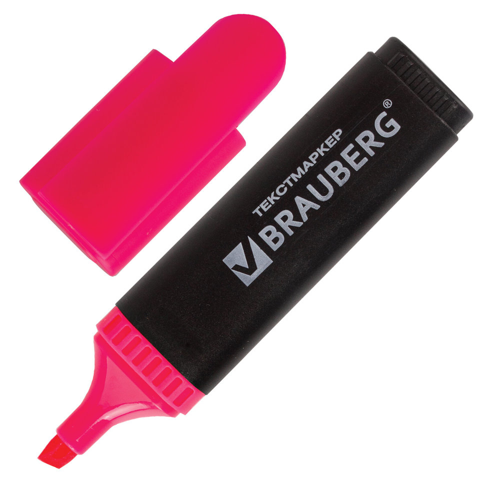 маркер текстовыделитель скошенный наконечник 1-5мм Brauberg Contract розовый 150392