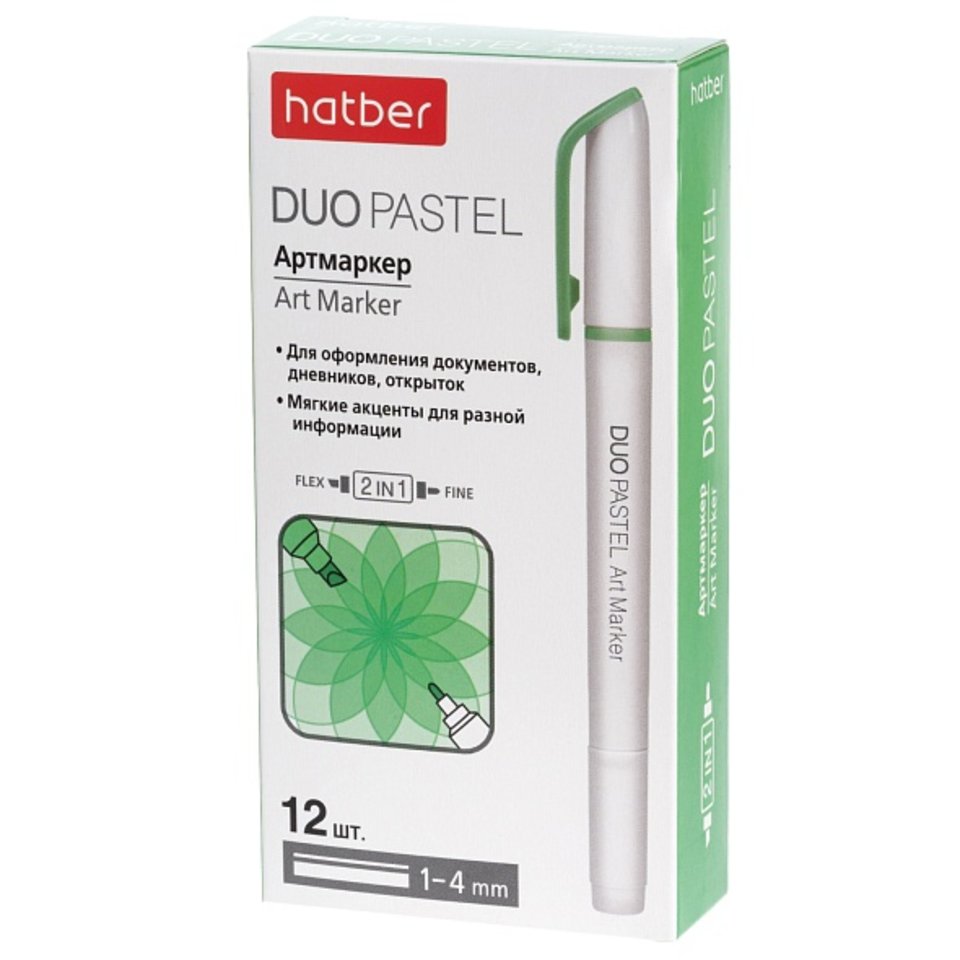 маркер выделитель скошенный 1-4мм 2-х сторонний pastel зеленый дуо hl088702