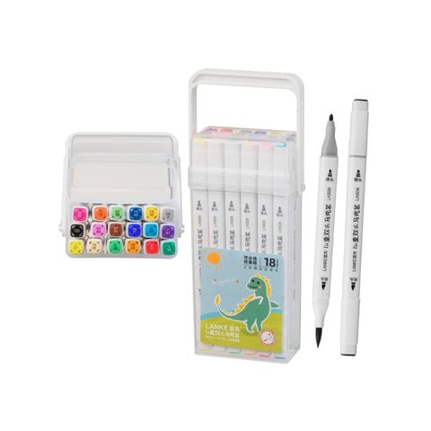 скетч-маркеры 18 цветов акварель двухсторонние кисть-фломастер 606-18 пластиковое ведерко