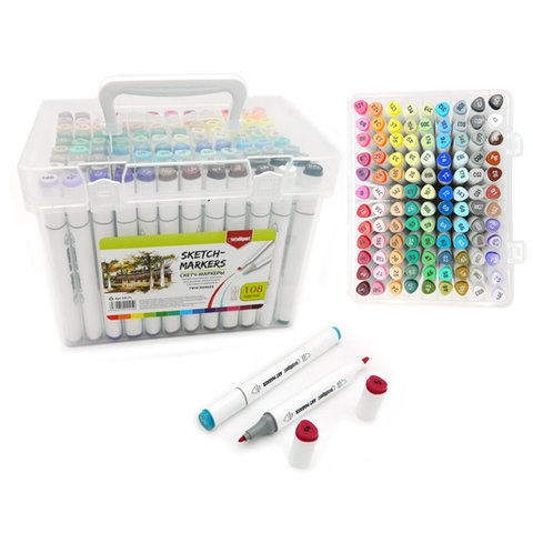 скетч-маркеры 108 цвветов двухсторонние остро-скошенные cd286/ch-71/317906 пластиковое ведерко