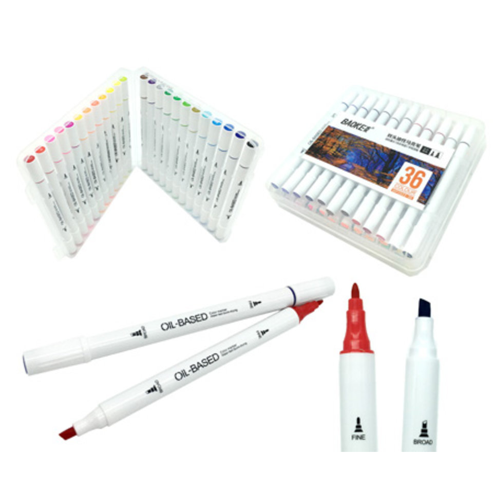 скетч-маркеры 36 цветов акварель двухсторонние кисть скошенные cd-34