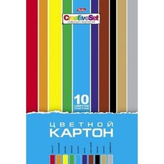 цветной картон набор 10 листов 10 цветов немелованный односторонний папка Creative 05809 (008891)